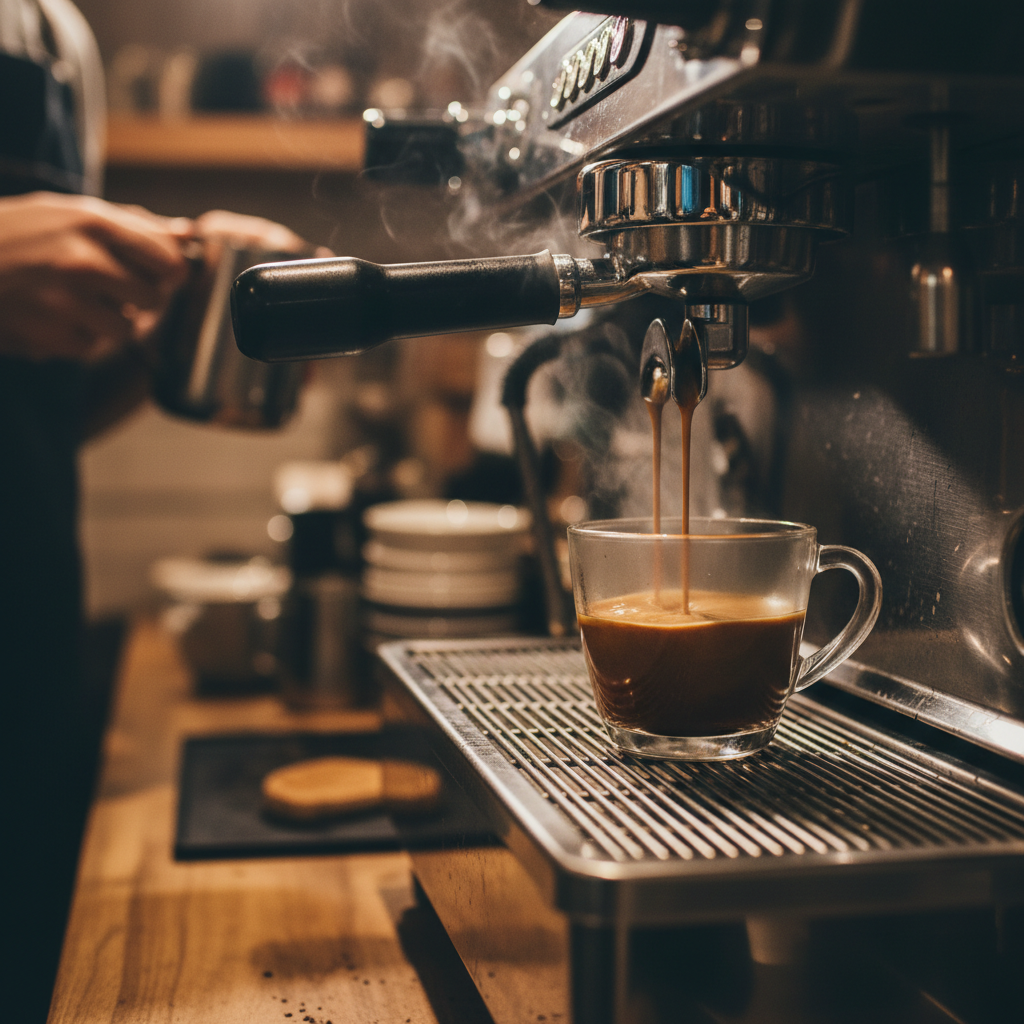 Café in Berlin - Espresso aus der Baristamaschine.